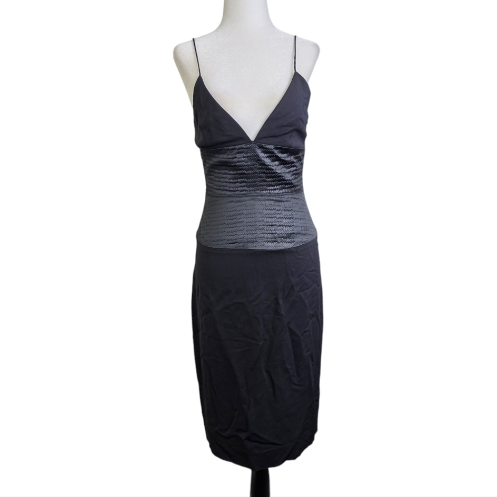 L'AGENCE spaghetti strap bodycon textured mid length Dress
